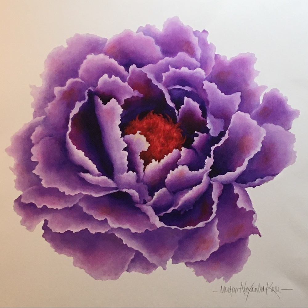 PEONY IN GOLD with white background, Giclee print on quality paper